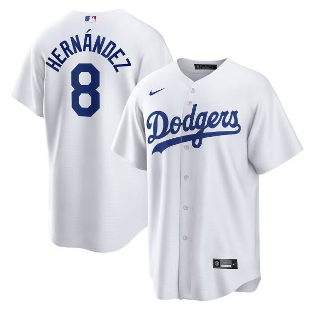 Men's Los Angeles Dodgers #8 Kiké Hernández White Cool Base Stitched Jersey